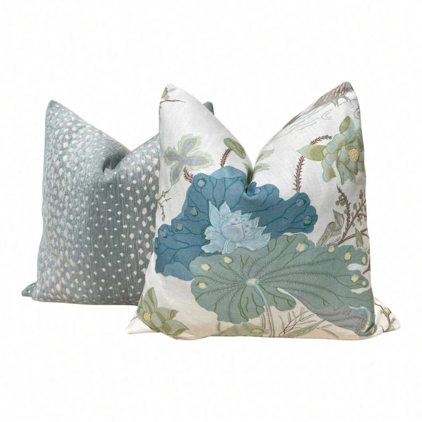 Jade Pillow, Designer Aqua Teal Exotic Bird Cushion, Luxury Botanical Pillow Cover, Decorative Pillow In Aqua.