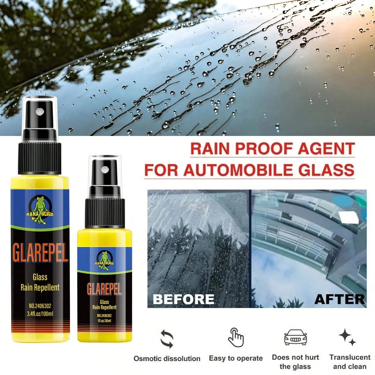 JB-XPCS GLAREPEL Nano Hydrophobic Glass Coating, Long-Lasting Windshield Water Repellent, Auto Accessories