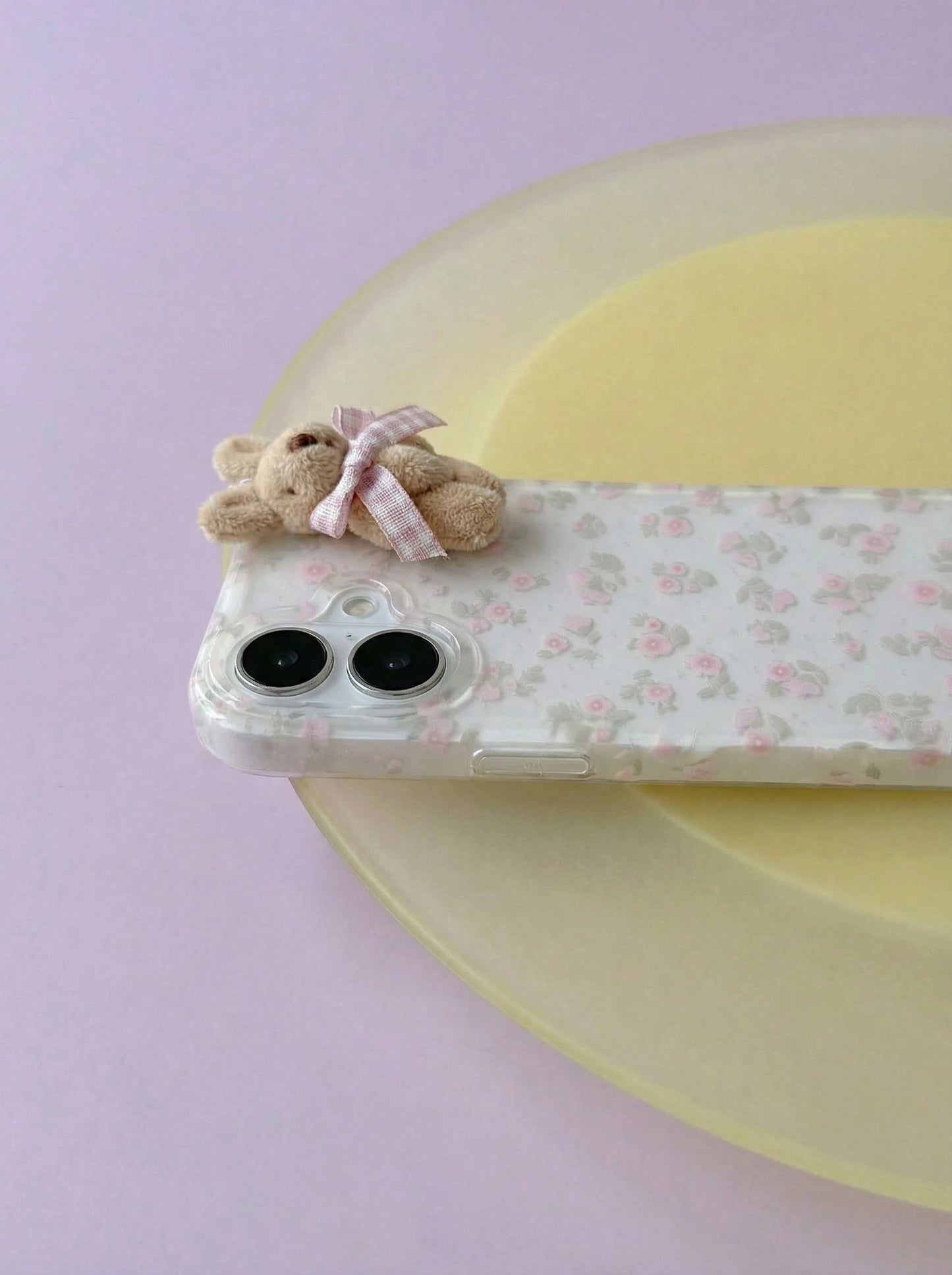 Joivida 1pc Youthful And Adorable Girl Floral White Classic Full-Coverage Soft Phone Case + Three-Dimensional Pink Lattice Bow Brown Rabbit, Compatible With IPhone 17 Air 16 15 14 13 12 11 Pro Max Plu