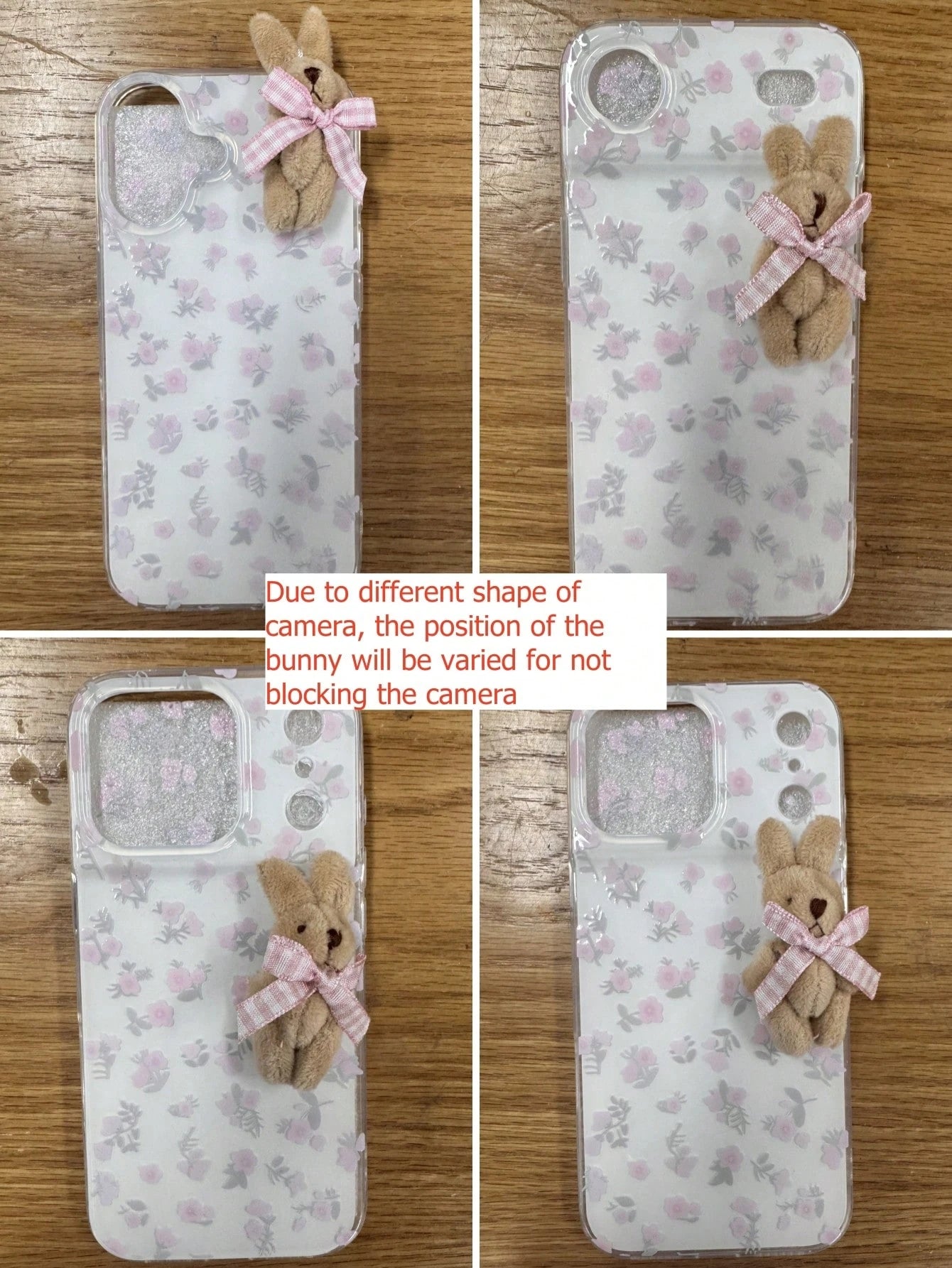 Joivida 1pc Youthful And Adorable Girl Floral White Classic Full-Coverage Soft Phone Case + Three-Dimensional Pink Lattice Bow Brown Rabbit, Compatible With IPhone 17 Air 16 15 14 13 12 11 Pro Max Plu