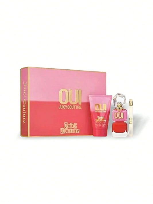 Juicy Couture Oui Lotion 3 Pcs Set For Women (EDP 1oz+EDP 0.33oz+Body Lotion 4.2oz) 1oz/30ml+0.33oz/10ml+4.2oz/125ml Perfume Long Lasting Suitable For Birthday,Party,Office,Gift Travel Use