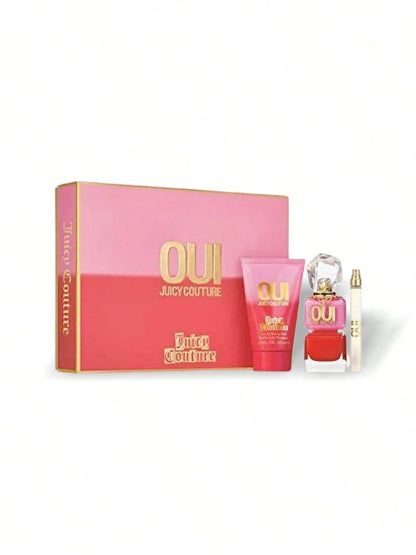 Juicy Couture Oui Lotion 3 Pcs Set For Women (EDP 1oz+EDP 0.33oz+Body Lotion 4.2oz) 1oz/30ml+0.33oz/10ml+4.2oz/125ml Perfume Long Lasting Suitable For Birthday,Party,Office,Gift Travel Use