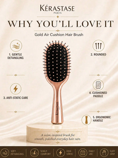 Kérastase Rose Gold Air Cushion Brush 17*6cm, Soothing Scalp And Anti-Static, Elastic Cushion For Smooth Hair Without Pulling, Suitable For Home, Travel, Daily Hair Care, And Gifting