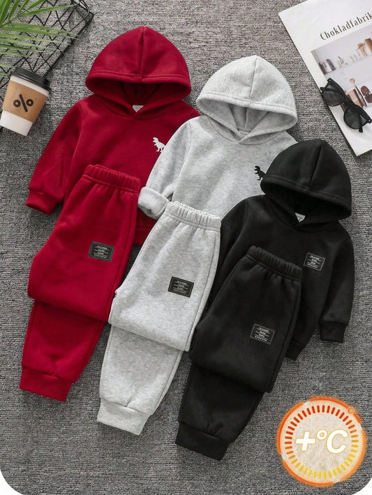 Kids Young Boy Casual Minimalist Tree Pattern Crew Neck Short Sleeve T-Shirt And Shorts 2pcs-Piece Set, Suitable For Spring, Summer And Autumn