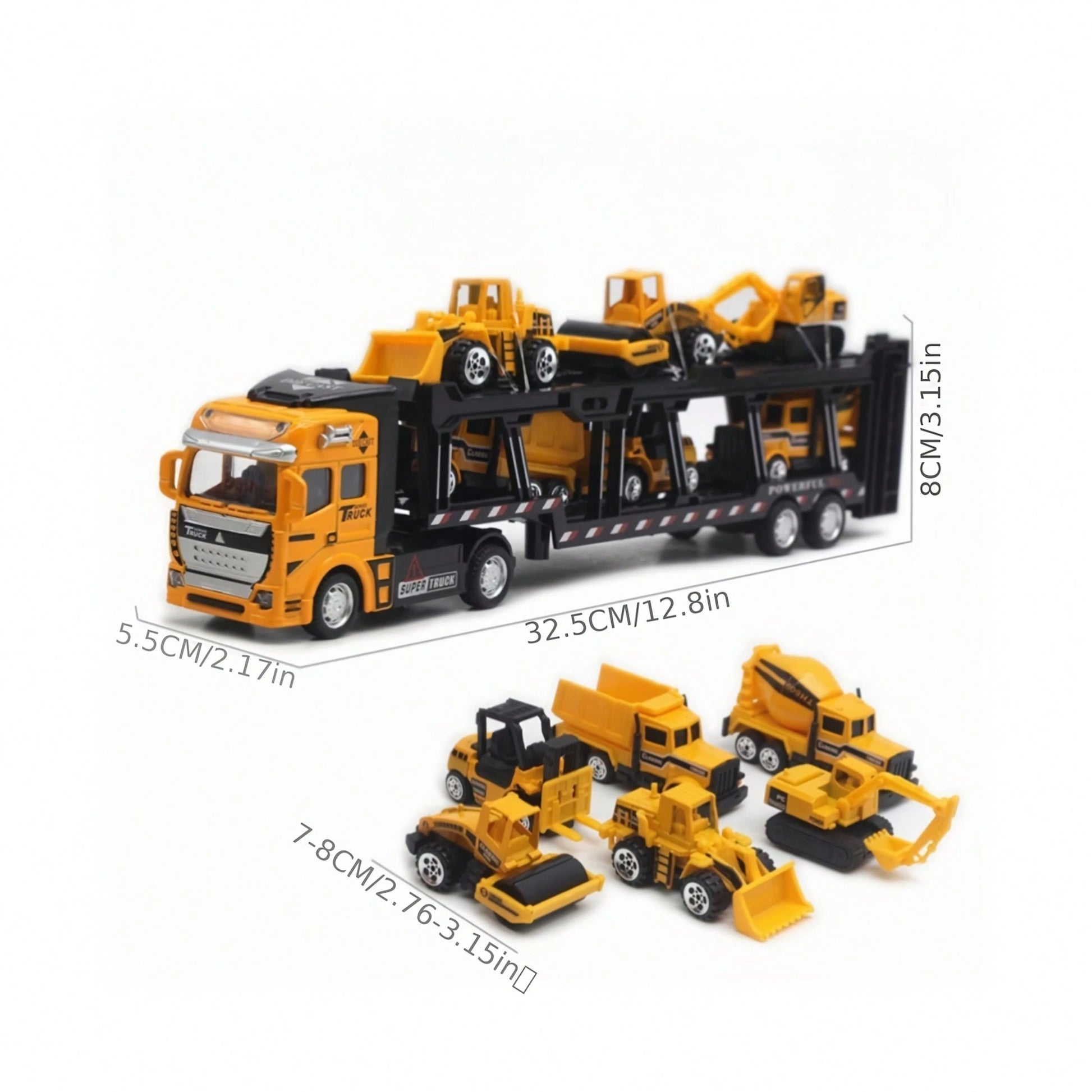 King Of Trucks Alloy Toy Set: 12.6-Inch Alloy Semi-Trailer Truck With 6 Miniature Construction Vehicles, Suitable For Over 3 Years Old- Great For Playing And Displaying! Ideal Birthday Gift, Holiday