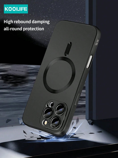 Koolife 1pc Magnetic Wireless Charging Magsafe Full Coverage Soft Silicone Phone Case, Ultra-Thin Matte Finish, Anti-Drop Metal Paint, Full Lens Protection, Integrated Buttons For Iphone18pro/18pro Ma