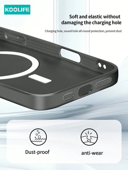 Koolife 1pc Magnetic Wireless Charging Magsafe Full Coverage Soft Silicone Phone Case, Ultra-Thin Matte Finish, Anti-Drop Metal Paint, Full Lens Protection, Integrated Buttons For Iphone18pro/18pro Ma