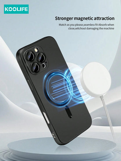 Koolife 1pc Magnetic Wireless Charging Magsafe Full Coverage Soft Silicone Phone Case, Ultra-Thin Matte Finish, Anti-Drop Metal Paint, Full Lens Protection, Integrated Buttons For Iphone18pro/18pro Ma