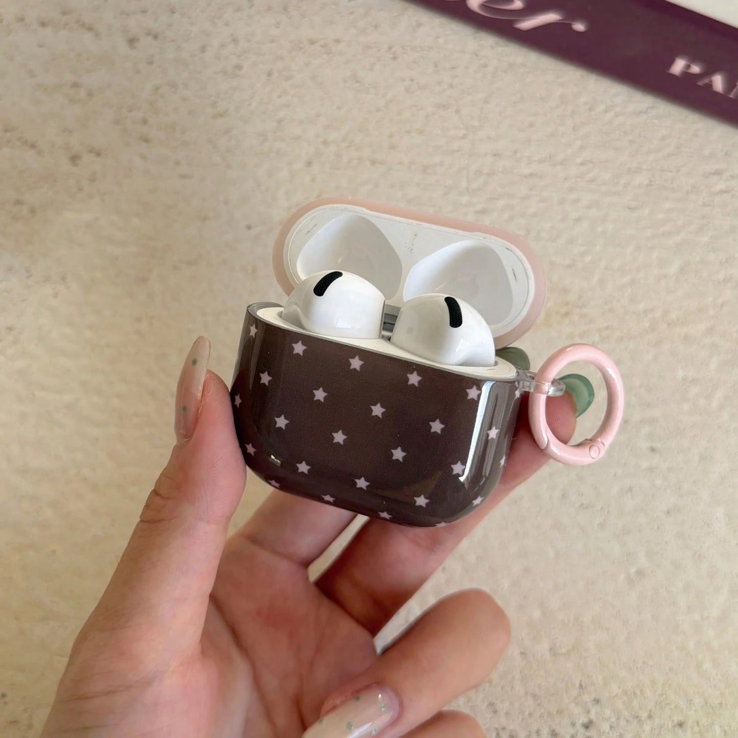 Korean Minimalist Pink & Brown Star + Circle Earphone Case Compatible With AirPods Pro 3 New Pro 2 Protective Cover Pro Cute Apple 4 Minimalist 3 Personalized 1/2 Generation Girls Earphone Case Protec
