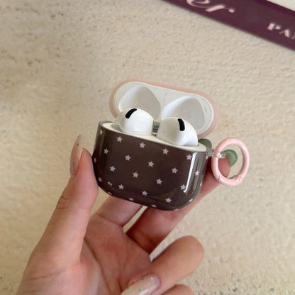 Korean Minimalist Pink & Brown Star + Circle Earphone Case Compatible With AirPods Pro 3 New Pro 2 Protective Cover Pro Cute Apple 4 Minimalist 3 Personalized 1/2 Generation Girls Earphone Case Protec