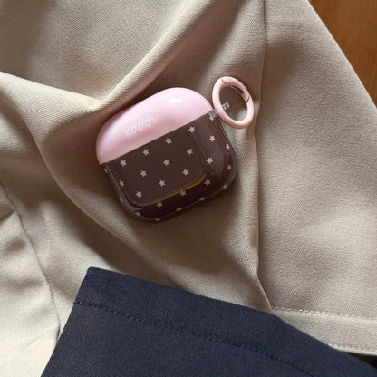 Korean Minimalist Pink & Brown Star + Circle Earphone Case Compatible With AirPods Pro 3 New Pro 2 Protective Cover Pro Cute Apple 4 Minimalist 3 Personalized 1/2 Generation Girls Earphone Case Protec