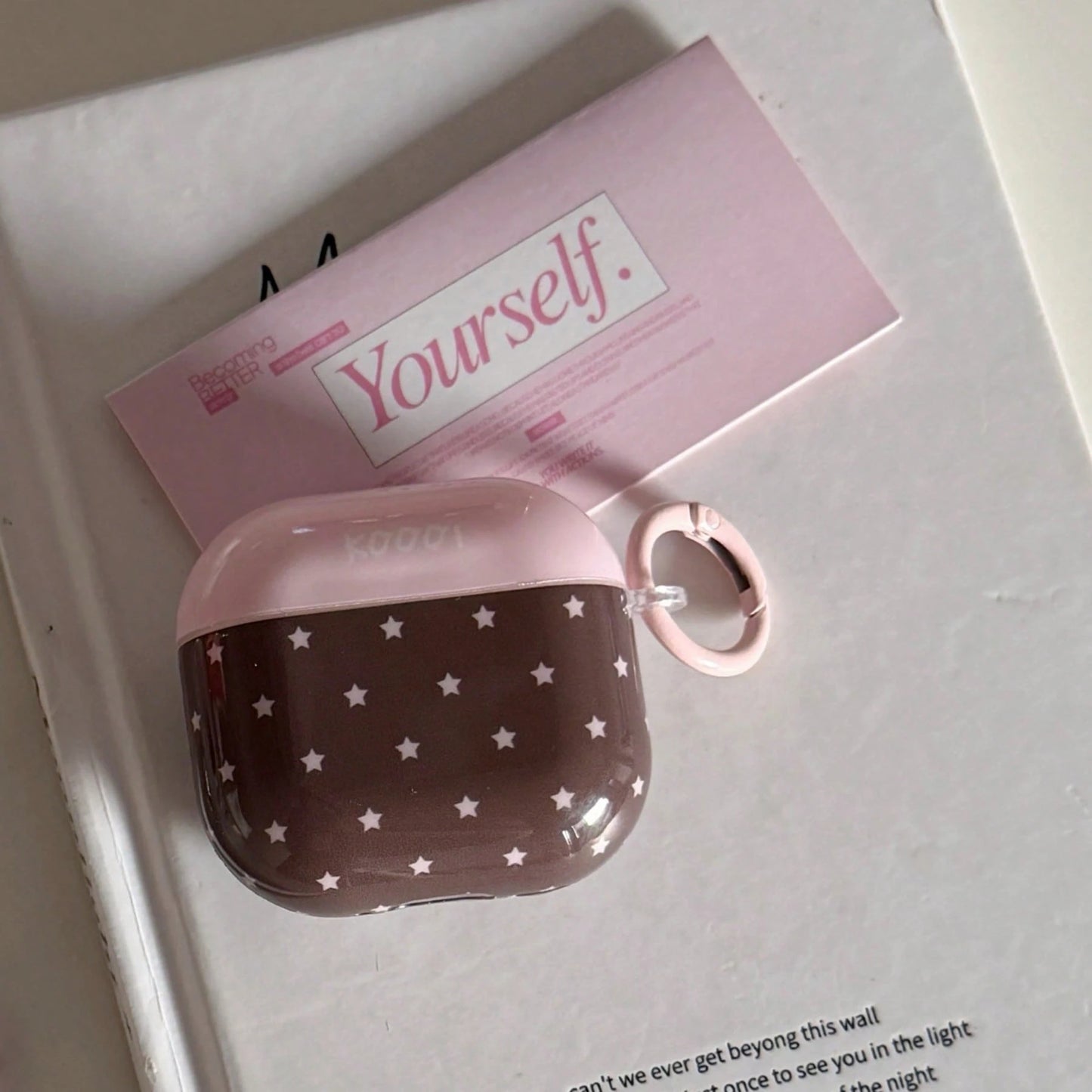 Korean Minimalist Pink & Brown Star + Circle Earphone Case Compatible With AirPods Pro 3 New Pro 2 Protective Cover Pro Cute Apple 4 Minimalist 3 Personalized 1/2 Generation Girls Earphone Case Protec