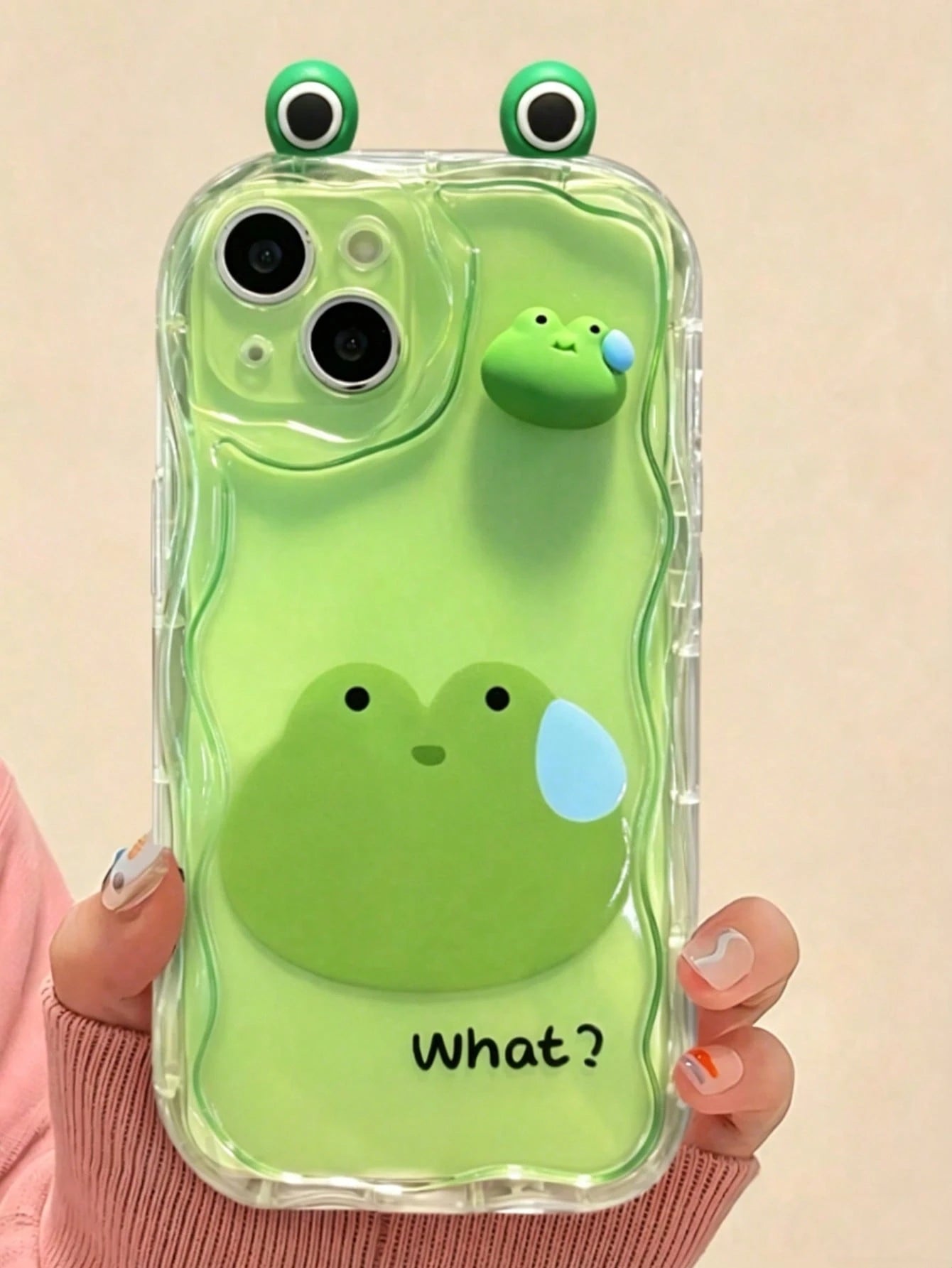Korean Style Cute 3D Eyes Transparent Wavy Phone Case, For IPhone 17 Pro Max Air 16 15 14 13 12 11 Pro Max Plus, Cute Animal Girl Pattern, Soft Shockproof Bumper Protective Cover