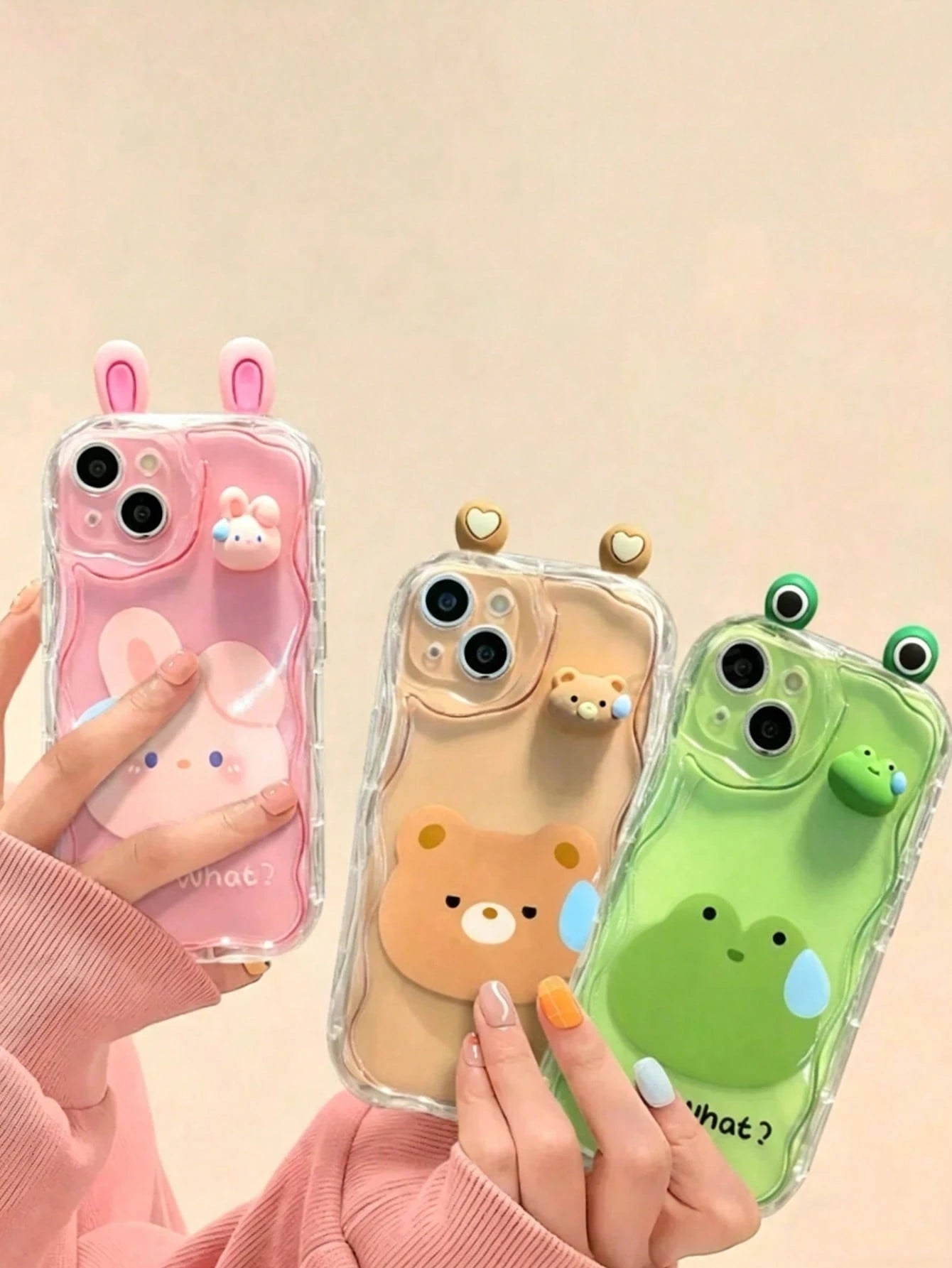 Korean Style Cute 3D Eyes Transparent Wavy Phone Case, For IPhone 17 Pro Max Air 16 15 14 13 12 11 Pro Max Plus, Cute Animal Girl Pattern, Soft Shockproof Bumper Protective Cover