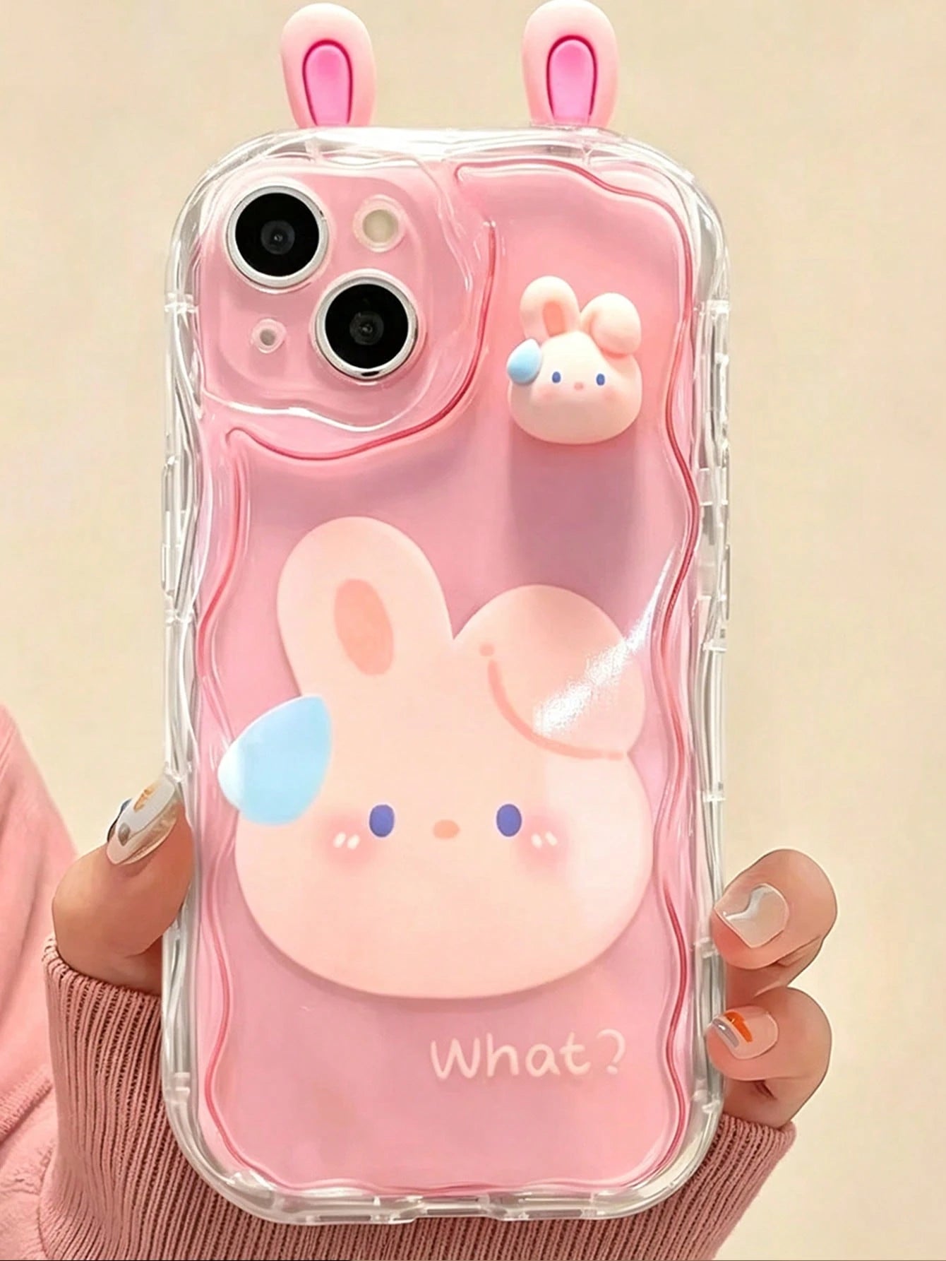 Korean Style Cute 3D Eyes Transparent Wavy Phone Case, For IPhone 17 Pro Max Air 16 15 14 13 12 11 Pro Max Plus, Cute Animal Girl Pattern, Soft Shockproof Bumper Protective Cover