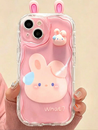Korean Style Cute 3D Eyes Transparent Wavy Phone Case, For IPhone 17 Pro Max Air 16 15 14 13 12 11 Pro Max Plus, Cute Animal Girl Pattern, Soft Shockproof Bumper Protective Cover
