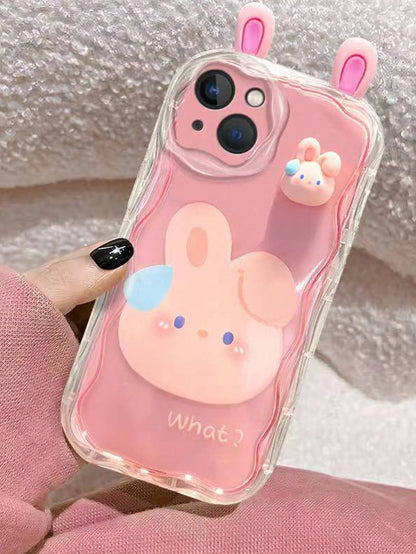 Korean Style Cute 3D Eyes Transparent Wavy Phone Case, For IPhone 17 Pro Max Air 16 15 14 13 12 11 Pro Max Plus, Cute Animal Girl Pattern, Soft Shockproof Bumper Protective Cover
