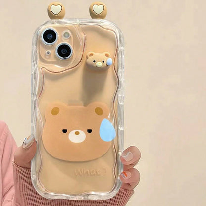 Korean Style Cute 3D Eyes Transparent Wavy Phone Case, For IPhone 17 Pro Max Air 16 15 14 13 12 11 Pro Max Plus, Cute Animal Girl Pattern, Soft Shockproof Bumper Protective Cover