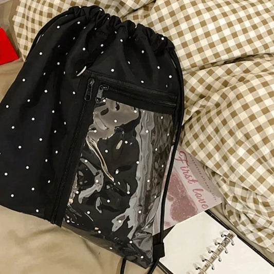 Korean Style Nylon Drawstring Backpack Lightweight Wave Point Light Soft Nylon Bag Sweet Harajuku Student Schoolbag Hiking