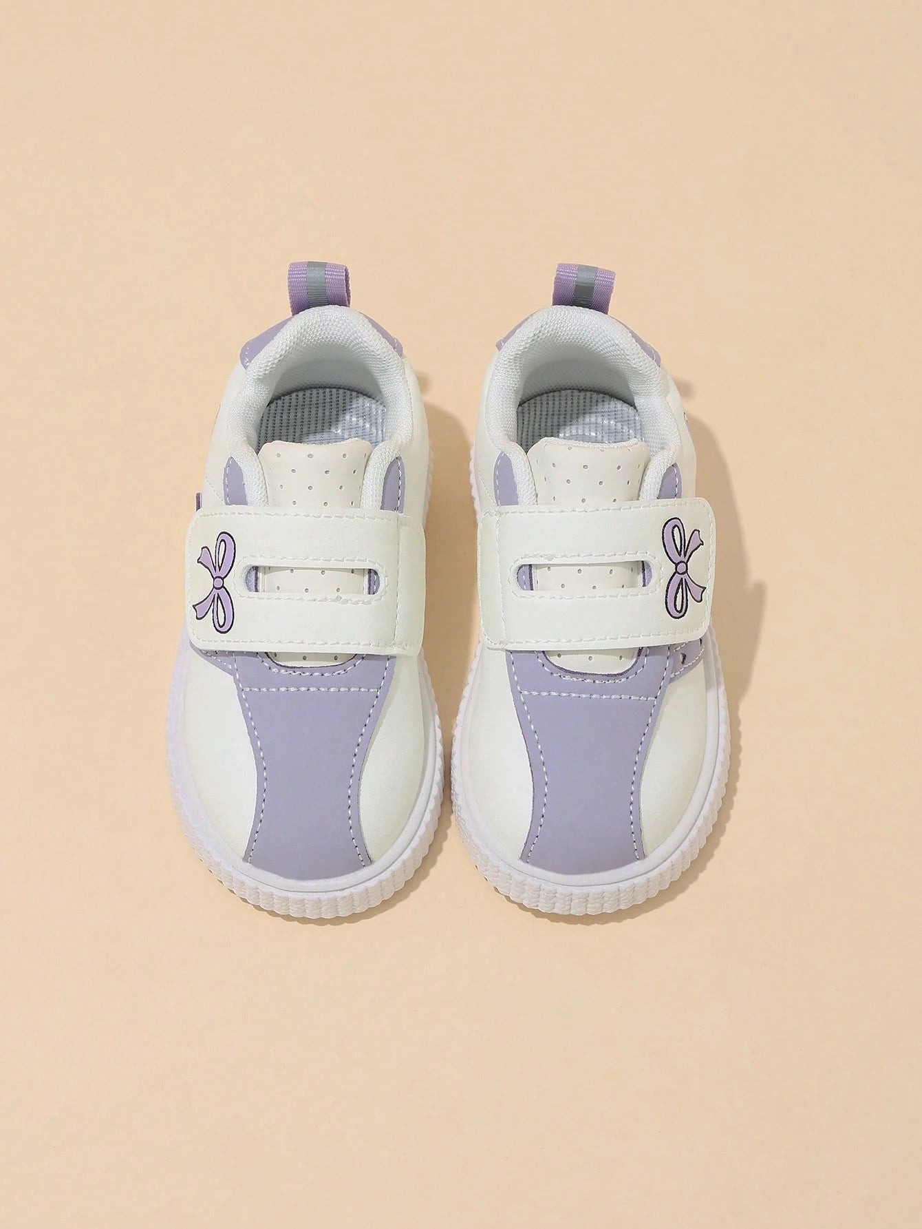 Korean Style Taro Purple Girls' Toddler Walking Shoes, Cartoon Kids' White Sneakers With Hook And Loop, Soft Sole, Anti-Slip, Wear-Resistant Baby Board Shoes