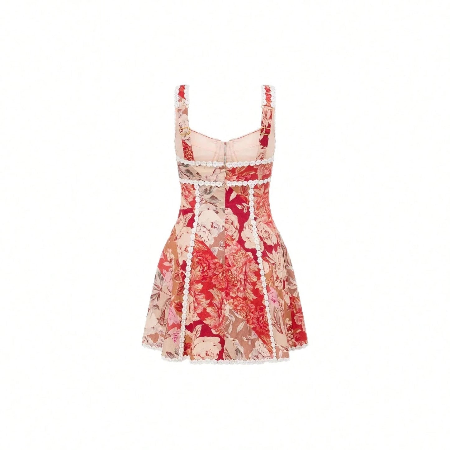 KZKZWK Women's Floral Print Corset Mini Dress, Sweetheart Neck With Lace Trim For Beach & Vacation