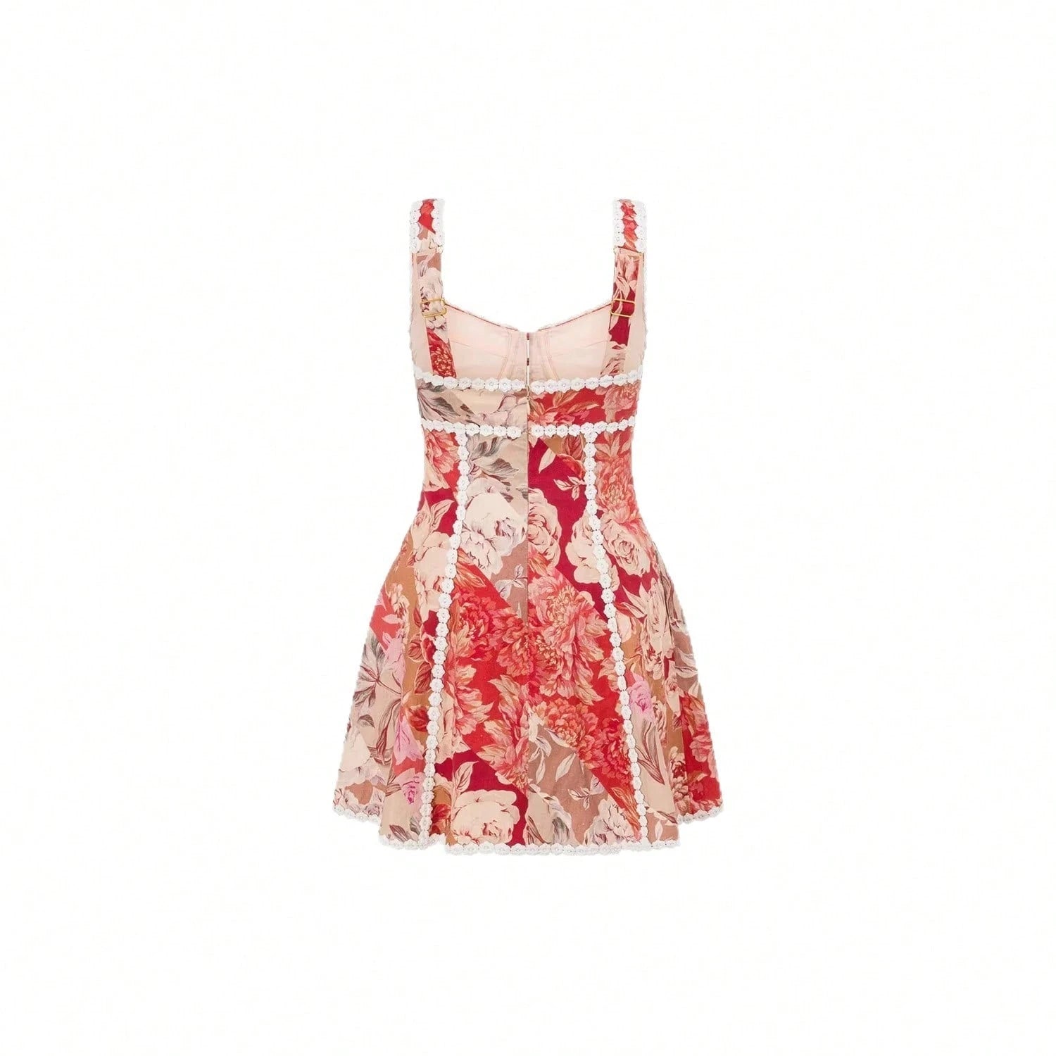 KZKZWK Women's Floral Print Corset Mini Dress, Sweetheart Neck With Lace Trim For Beach & Vacation
