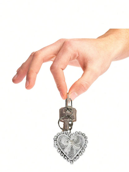 Lace Heart Bow Mirror Keychain, Vintage Y2K Cute Versatile Bag Charm, Y2K Cute Versatile Keychain, Bag Decoration, Keychain Accessory, Small Gift For Women, Birthday, Valentine's Day, Mother's Day, Co