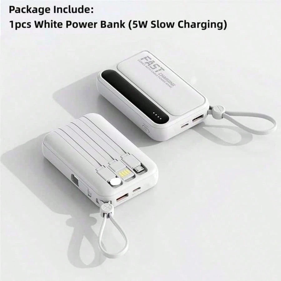 LADAPU 10000mAh Mini Cute 5W Super Fast Charging Power Bank, Small Size Large Capacity, Rechargeable Portable Mobile Phone Charger, Built-In 4 Cables, Outdoor Travel Battery Packs, LED Digital Display