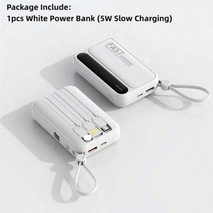 LADAPU 10000mAh Mini Cute 5W Super Fast Charging Power Bank, Small Size Large Capacity, Rechargeable Portable Mobile Phone Charger, Built-In 4 Cables, Outdoor Travel Battery Packs, LED Digital Display