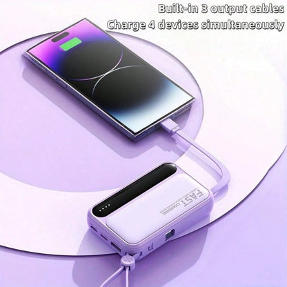 LADAPU 10000mAh Mini Cute 5W Super Fast Charging Power Bank, Small Size Large Capacity, Rechargeable Portable Mobile Phone Charger, Built-In 4 Cables, Outdoor Travel Battery Packs, LED Digital Display