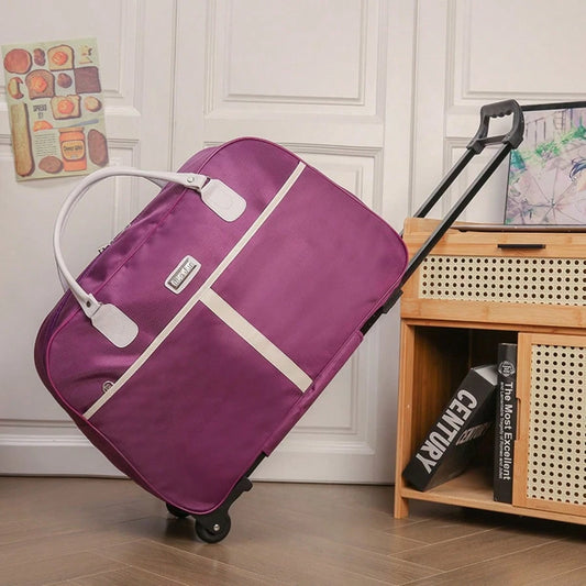 Ladies' Large Capacity Travel Luggage, Portable And Lightweight Wheeled Luggage, Korean Style Short Distance Folding Checked Box