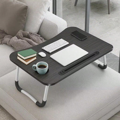 Laptop Bed Table, Foldable Laptop Stand With Cup Holder And Tablet Slot, Laptop Table For Reading And Writing On Bed, Sofa, Or Floor (55-38cm)