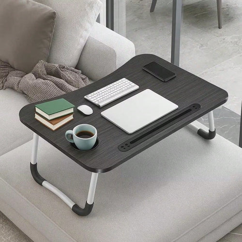 Laptop Bed Table, Foldable Laptop Stand With Cup Holder And Tablet Slot, Laptop Table For Reading And Writing On Bed, Sofa, Or Floor (55-38cm)