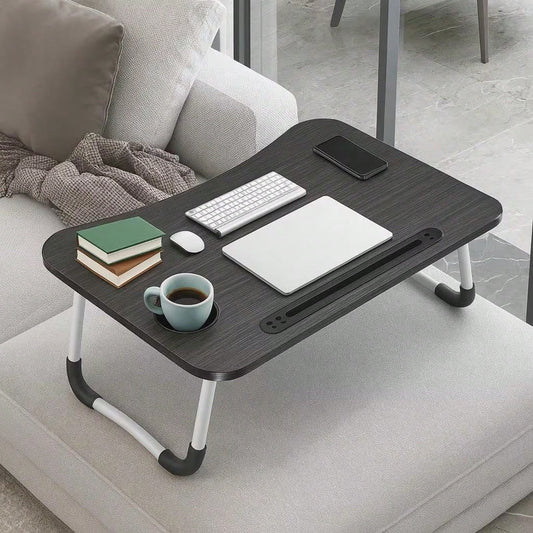 Laptop Bed Table, Foldable Laptop Stand With Cup Holder And Tablet Slot, Laptop Table For Reading And Writing On Bed, Sofa, Or Floor (55-38cm)