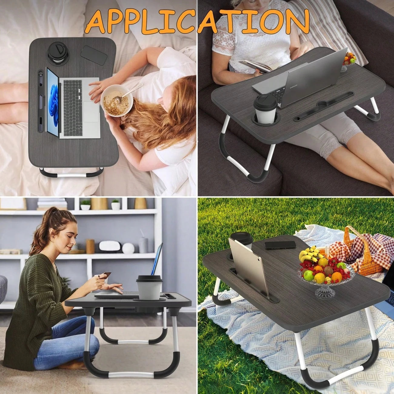 Laptop Bed Table, Foldable Laptop Stand With Cup Holder And Tablet Slot, Laptop Table For Reading And Writing On Bed, Sofa, Or Floor (55-38cm)