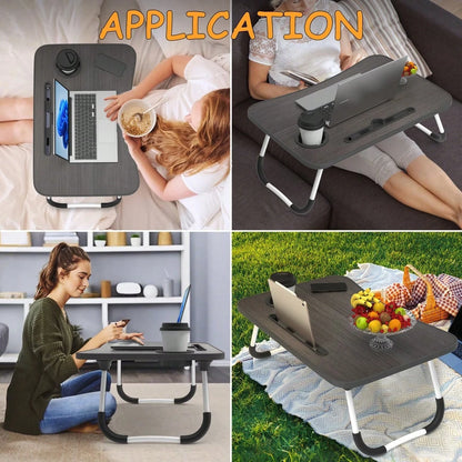 Laptop Bed Table, Foldable Laptop Stand With Cup Holder And Tablet Slot, Laptop Table For Reading And Writing On Bed, Sofa, Or Floor (55-38cm)