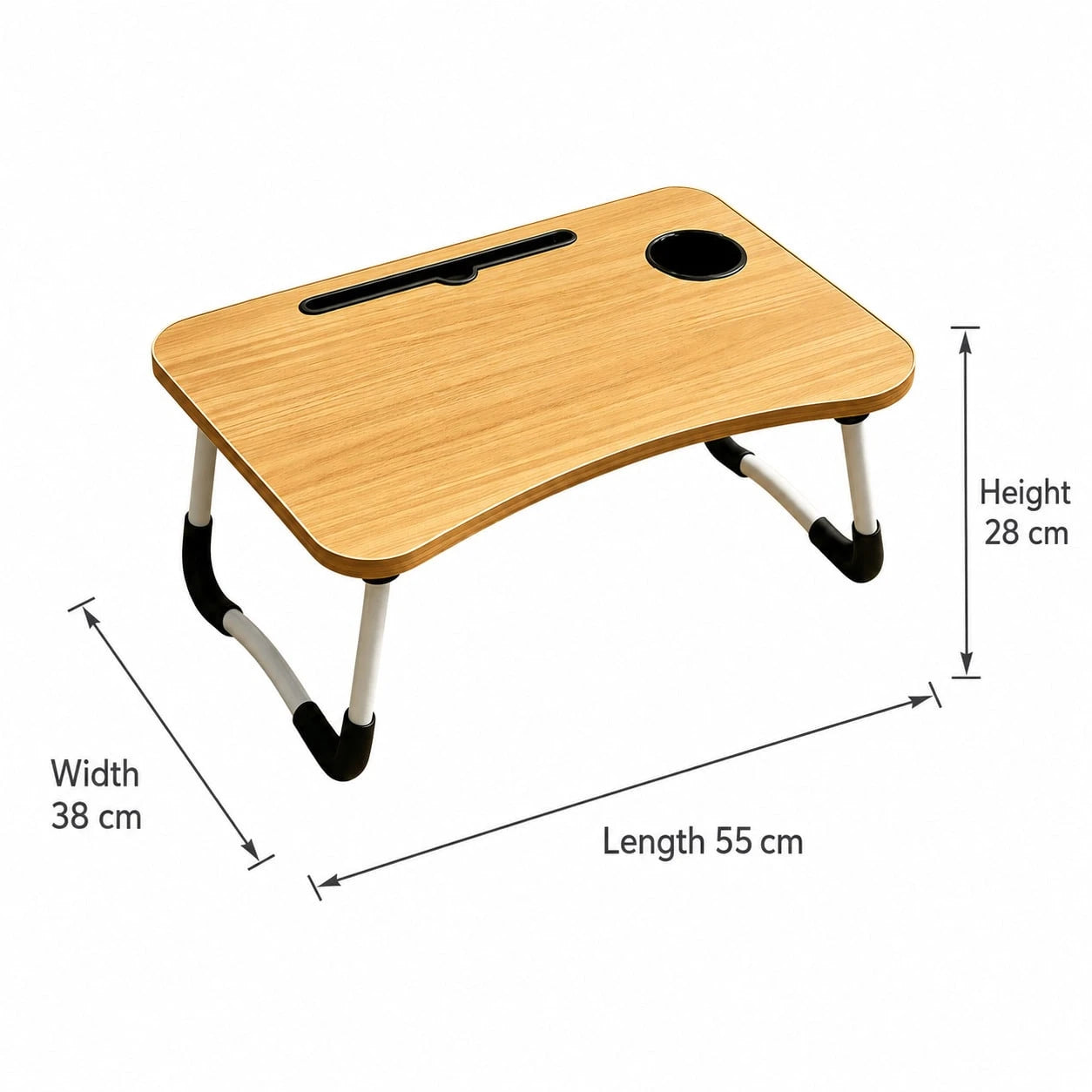 Laptop Bed Table, Foldable Laptop Stand With Cup Holder And Tablet Slot, Laptop Table For Reading And Writing On Bed, Sofa, Or Floor (55-38cm)