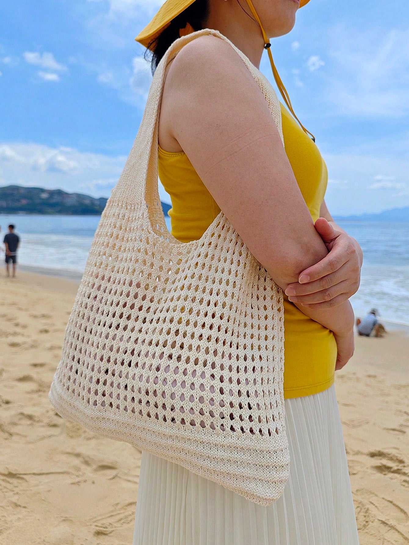 Large Capacity Student Summer Tote Bag, Women's Sand-Resistant Knitted Shoulder Bag, Vintage Hollow Floral Decor Supermarket Shopping Handbag, Back To School Crochet Woven Bag, Large Women's Handbag