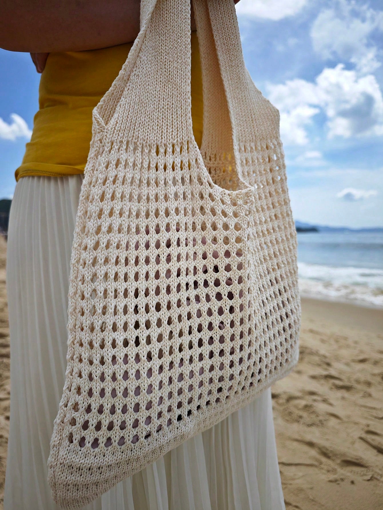 Large Capacity Student Summer Tote Bag, Women's Sand-Resistant Knitted Shoulder Bag, Vintage Hollow Floral Decor Supermarket Shopping Handbag, Back To School Crochet Woven Bag, Large Women's Handbag