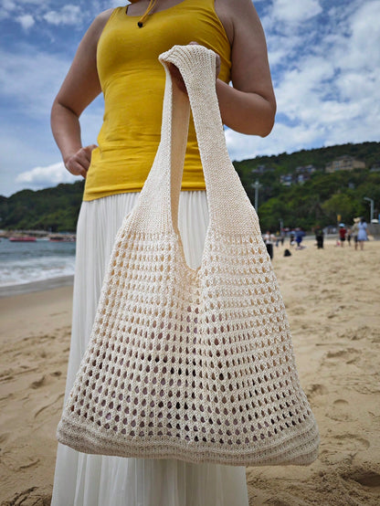 Large Capacity Student Summer Tote Bag, Women's Sand-Resistant Knitted Shoulder Bag, Vintage Hollow Floral Decor Supermarket Shopping Handbag, Back To School Crochet Woven Bag, Large Women's Handbag