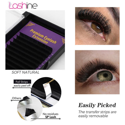 Lashine Classic Single Lash Extensions 0.05mm 0.07mm D Curl Single Lash Dense Row Mixed Length Soft & Lightweight Lash Tray