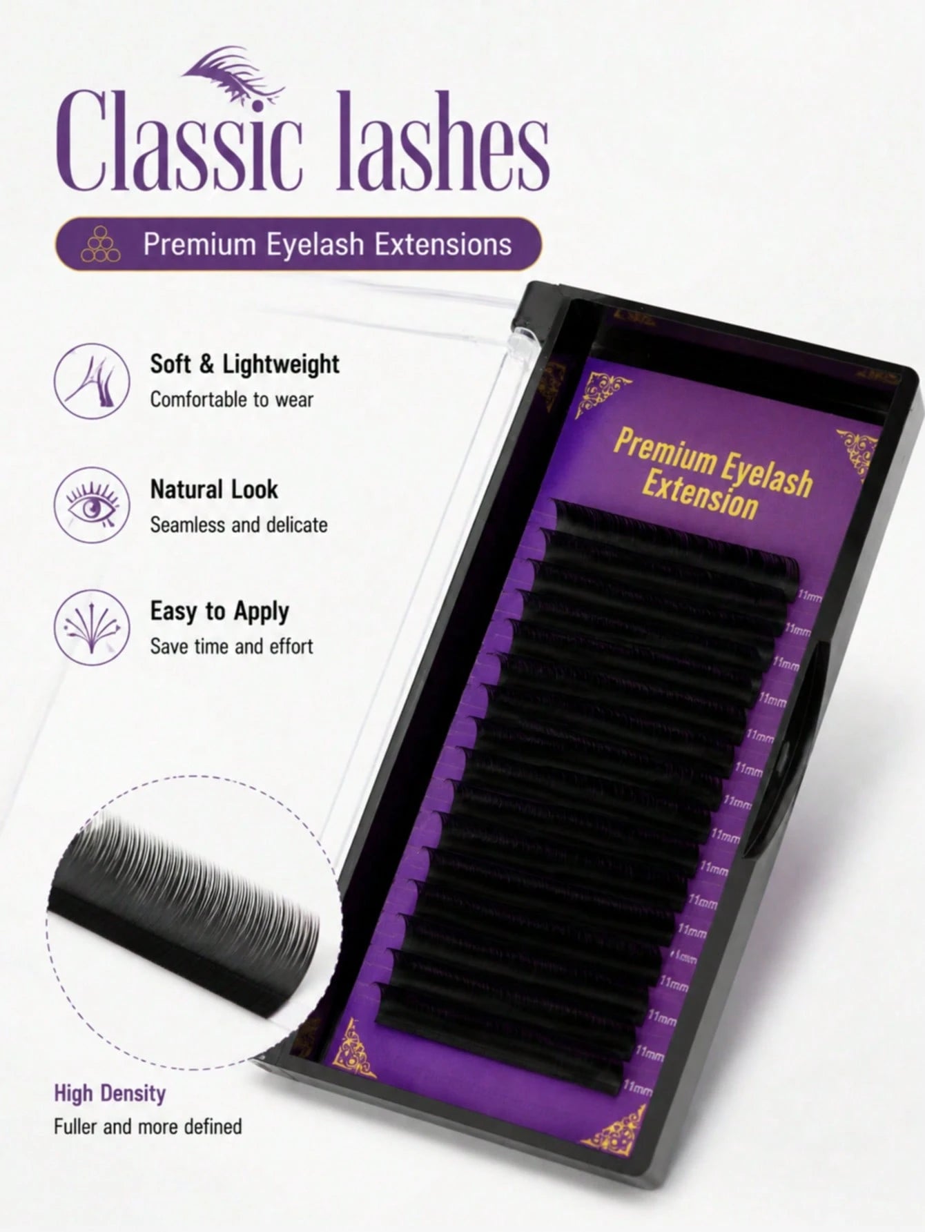 Lashine Classic Single Lash Extensions 0.05mm 0.07mm D Curl Single Lash Dense Row Mixed Length Soft & Lightweight Lash Tray