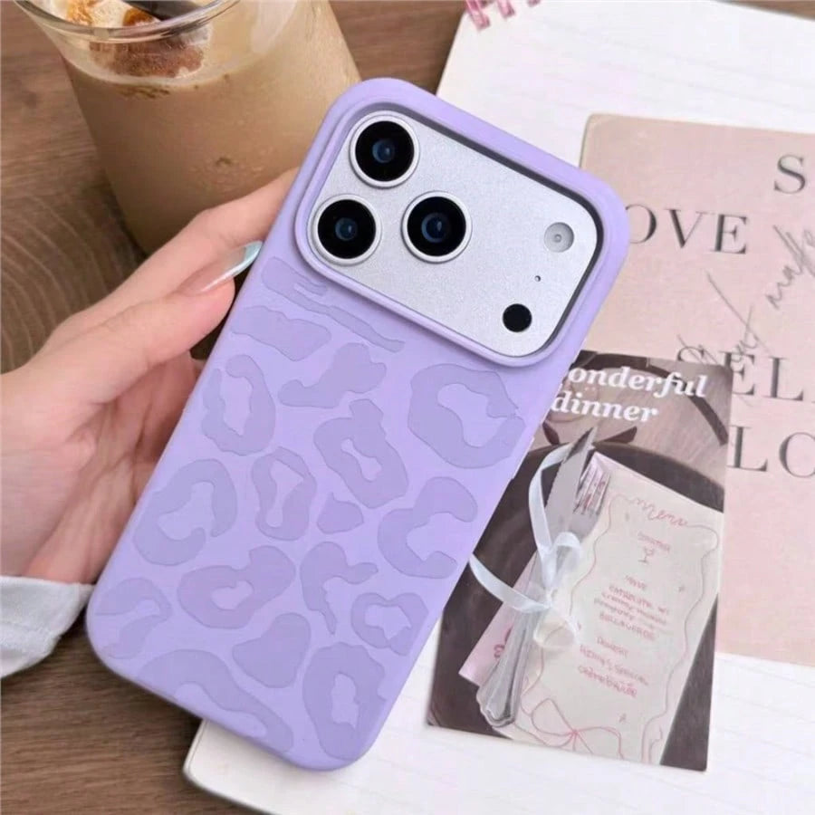 Lavender Purple Leopard Print Phone Case, Soft Matte Silicone, Shockproof Lens Protection, Full Coverage Compatible With IPhone 17 Pro Max 16 15 14 13 12 11, Soft Aesthetic