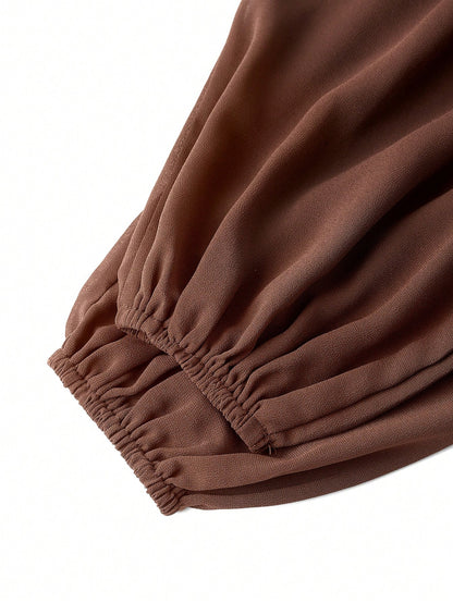 Lavishia Batwing Sleeve Ruffle Hem Romantic Elegant Dress, Suitable For Dates Dinner Bar Party, Autumn Outfit For Women All Shades Of Brown