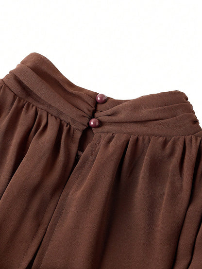Lavishia Batwing Sleeve Ruffle Hem Romantic Elegant Dress, Suitable For Dates Dinner Bar Party, Autumn Outfit For Women All Shades Of Brown