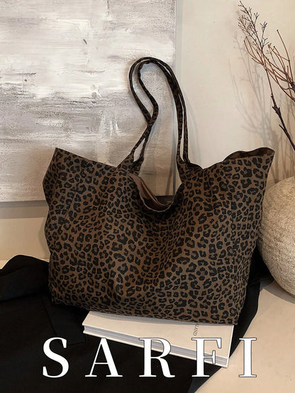 Lazy Style Leopard Print Pattern Women's Tote Bag, Stylish And Versatile Large Capacity Storage Shoulder/Commuting Bag