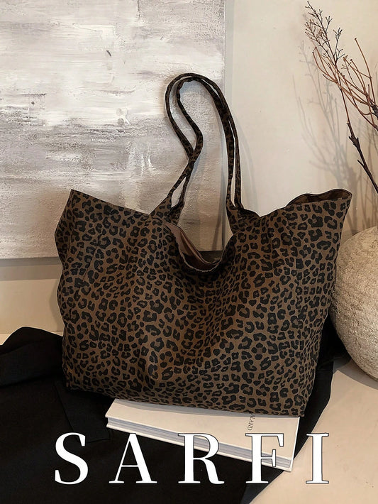 Lazy Style Leopard Print Pattern Women's Tote Bag, Stylish And Versatile Large Capacity Storage Shoulder/Commuting Bag