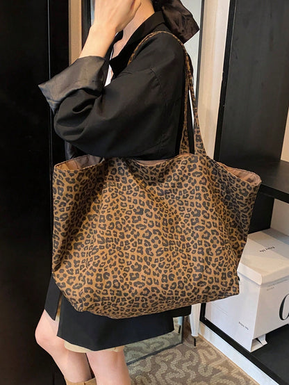 Lazy Style Leopard Print Pattern Women's Tote Bag, Stylish And Versatile Large Capacity Storage Shoulder/Commuting Bag
