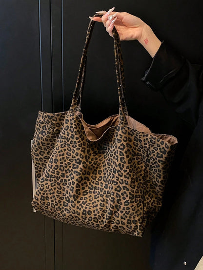Lazy Style Leopard Print Pattern Women's Tote Bag, Stylish And Versatile Large Capacity Storage Shoulder/Commuting Bag