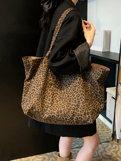 Lazy Style Leopard Print Pattern Women's Tote Bag, Stylish And Versatile Large Capacity Storage Shoulder/Commuting Bag